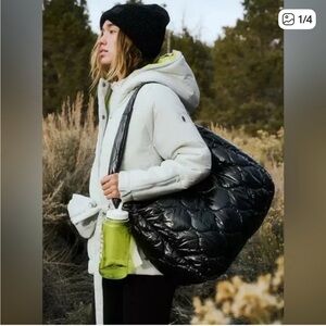 NWT Free People Shiny Quilted Carryall Bag - Black